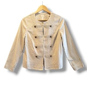 Chico's Embroidered Career Blazer Jacket 0‎ Small Tan Neutral Office Work Wear